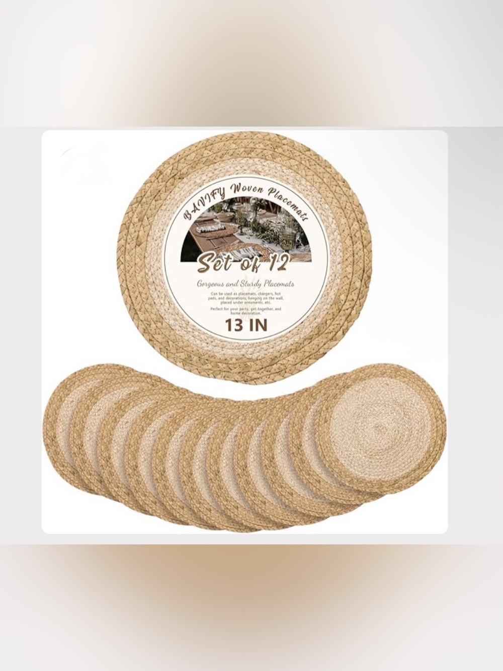 13-Inch Woven Placemats Natural Woven Set of 12